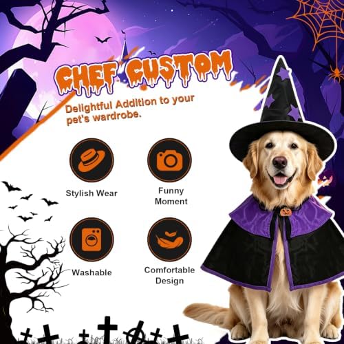 Pet Witch Costume, Purple Witch Cloak for Dogs & Cats, Adjustable Halloween Cape for Small & Large Pets, Spooky Party Dress-Up for Golden Retriever, Labrador, Cat, Husky & More - Image 4