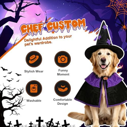 Pet Witch Costume, Purple Witch Cloak for Dogs & Cats, Adjustable Halloween Cape for Small & Large Pets, Spooky Party Dress-Up for Golden Retriever, Labrador, Cat, Husky & More - Image 4