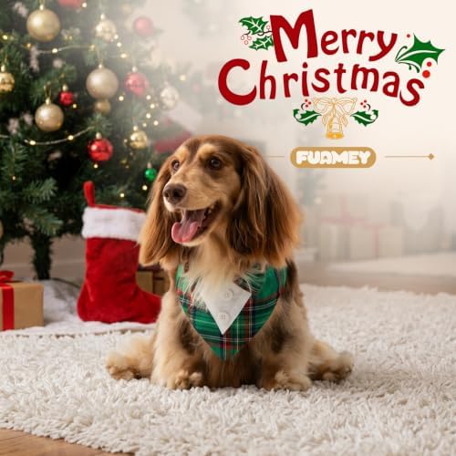 FUAMEY Dog Tuxedo, Christmas Bow Ties for Dogs Holiday Plaid Dog Bandanas - Image 3