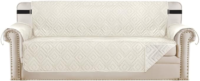 H.VERSAILTEX Reversible Sofa Slipcover Furniture Protector Water Resistant 2 Inch Wide Elastic Straps Sofa Cover Couch Covers Pets Kids Fit Sitting Width Up to 66" (Sofa: 75" x 110", Ivory/Beige)