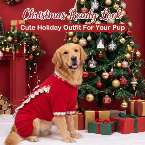 Christmas Large Dog Costume Tree Print Bow Tie Outfit Soft Polyester Pet Clothes for Holiday Party Christmas Photos and Family Gatherings Comfortable Fit Christmas Costume for Puppy Dog - Image 2