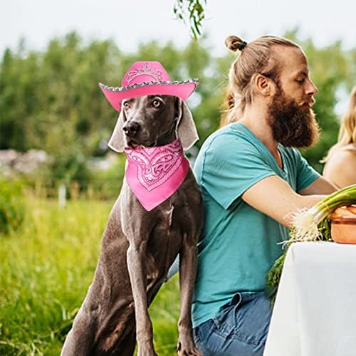 Yewong Pet Pink Cowboy Hat Costume Accessory Set Dog Cat Size Pink Cowgirl Princess Hat with Crown Tiara Bandana/Scarf for Cat Puppy Western Costume Daily Wearing Photo Props (Set A) - Image 5