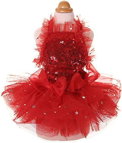 Fashion Sweet Puppy Dog Blingbling Princess Skirt Pet Dog Lace Cake Camisole Tutu Dress Red XX-Small by MaruPetyourkidsfriends