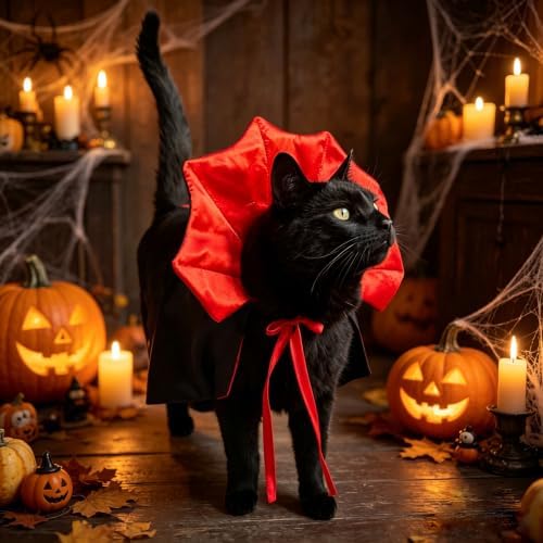 GOYOSWA Cat Halloween Costumes Pet Cat Dog Vampire Cloak Costume Devil Vampire Cloak Cape Halloween Costumes for Cats X-Small Small Dogs Pets - Image 4