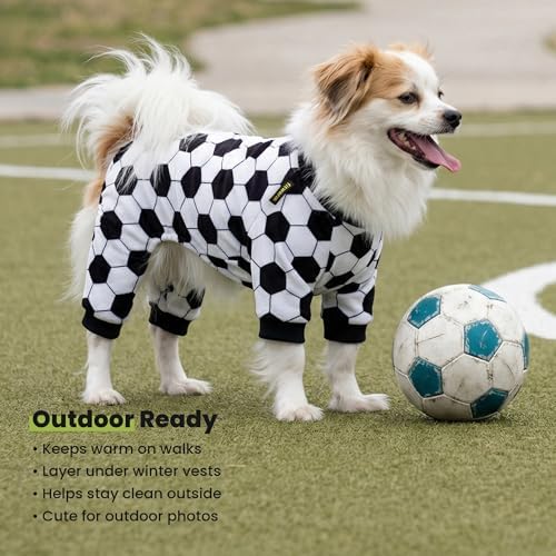 Fitwarm Soccer Dog Fleece Pajamas, Cozy Winter Clothes for Small Dogs Boy Girl, Funny Pet Clothes, Black, White, XL - Image 7
