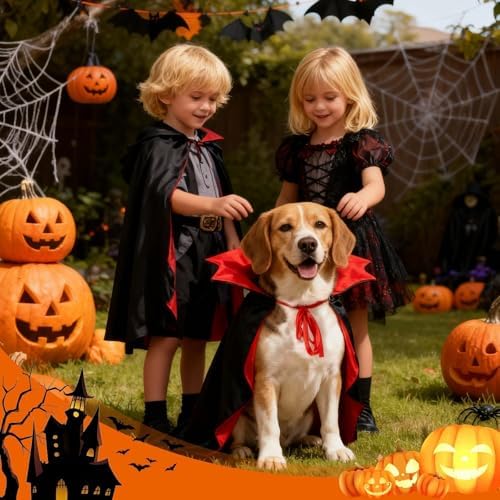 Olanrun Dog Costume - Dog Halloween Costumes Vampire Cloak, Wizard Outfit, Witch Cosplay Apparel Cape - Funny Party Dress Up Halloween Pet Costumes for Small Dogs, Cats (Black Red) - Image 6