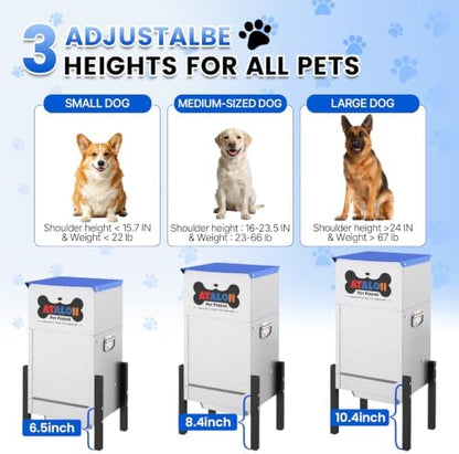 25 lb Automatic Dog Feeder for Large Breeds, 3 Adjustable Heights