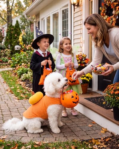 CuteBone Pumpkin Dog Halloween Costume Sleeveless Vest with 3D Pumpkin Decor Soft Corduroy Outfit Easy Velcro Closure Fall Party Clothes for Small Medium Dogs GBZ09M - Image 5