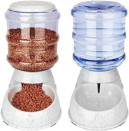 Old Tjikko Automatic Feeder and Water Dispenser in Set,Gravity Food Feeder and Waterer with Pet Food Mat,Large, 3 Gallonx 2, Gray (Water and Food Dispenser Set)