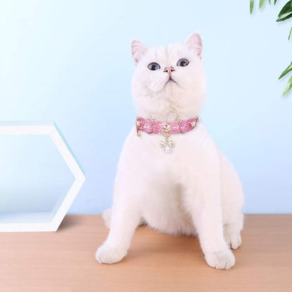 PetsHome Cat Collar, Dog Collar, [Bling Rhinestones] PU Leather Adjustable Pet Collar with Luxury Pendant for Big Cat and Small to Medium Dog Small Pink