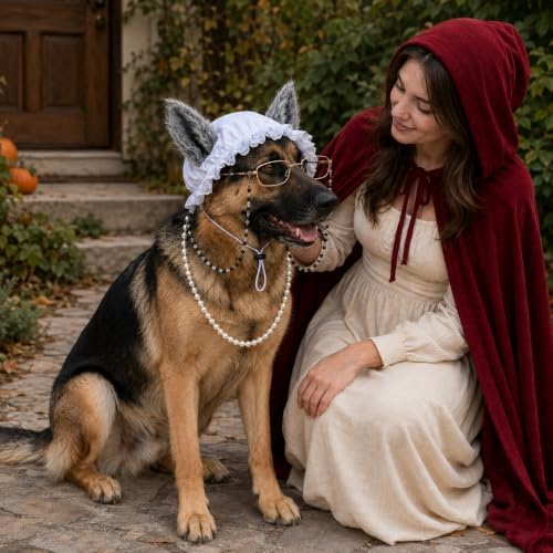 3 Pcs Dog Wolf Costume, Mop Cap Pearl Necklace Granny Glasses - Image 7