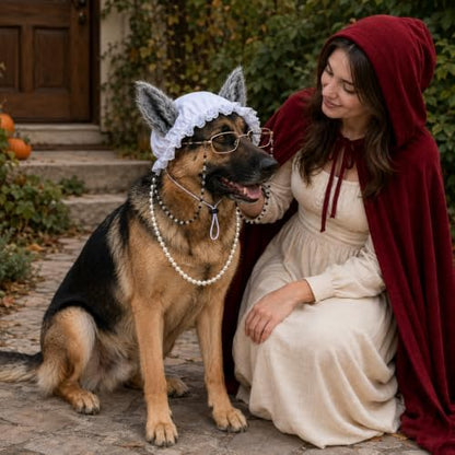 3 Pcs Dog Wolf Costume, Mop Cap Pearl Necklace Granny Glasses - Image 7