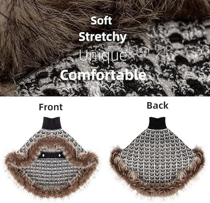 Dog Sweater Cloak, Pearl Cotton Bouclé Yarn Puppy Sweater, Cold Weather Coat Knitwear for Small Dogs, Classic Turtleneck Thick Dog Clothes with Thick Fluff DS95L - Image 2