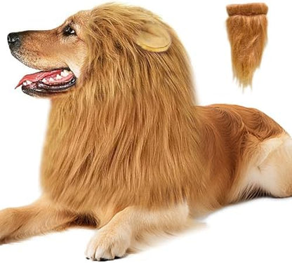 Soft Realistic Dog Lion Mane Costume with Ears for Medium to Large Dogs, Funny Adjustable Pet Wig Headwear for Halloween, Birthday, Photoshoot, Cosplay Dress Up Apparel, and Cold Weather Wear by GIFTMISSU