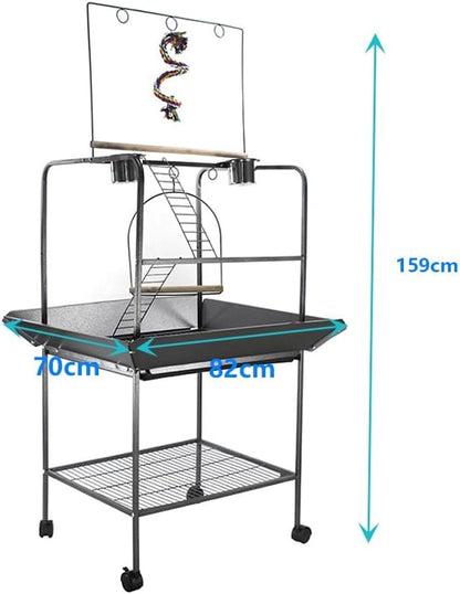 62 Inch Bird Cage with Wooden Perches, Standing Wrought Iron Birdcage with Wheels, Large Parrot Cage Bird Cages with Slide-Out Tray Water Bottle Feeder for Parakeets,Cockatiel, Canary,Pigeons