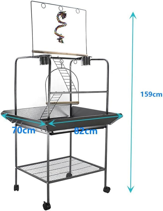 62'' Wrought Iron Birdcage with Detachable Rolling Stand & Feeder, Large Bird Cage with Secure Lock & Slide-Out Tray, Indoor Outdoor Bird Cage on Wheels,Parrot Cages for Parakeets, Pigeons, Black