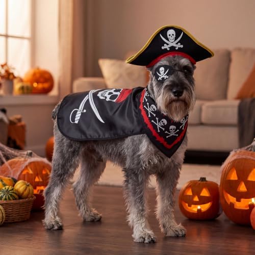 Huhumy 4 Pcs Dog Pirate Costume Hat Cape Bandana, Black, Extra Large - Image 4