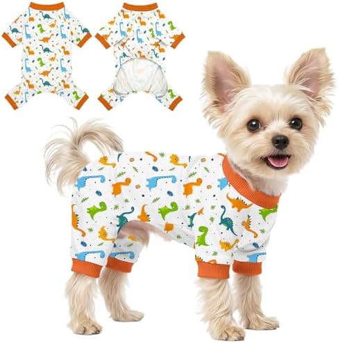 Dog Pajamas for Small Medium Dogs Pjs Orange Dinosaurs Dog Onesie Breathable Puppy Pj Pet Stretchy Soft Sleepwear for Spring Summer Costume-S by Ruirichfun