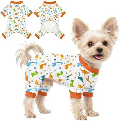Dog Pajamas for Small Medium Dogs Pjs Orange Dinosaurs Dog Onesie Breathable Puppy Pj Pet Stretchy Soft Sleepwear for Spring Summer Costume-S by Ruirichfun