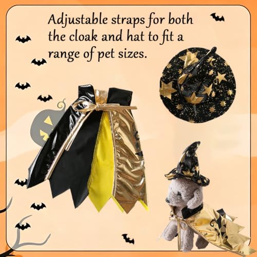 Halloween Dog Costume Witch Cloak Cape Wizard Hat Pet Cat Dog Witch Costumes Adjustable Halloween Costume Set Carnival Holiday Party Supplies Cosplay Clothes - Image 2