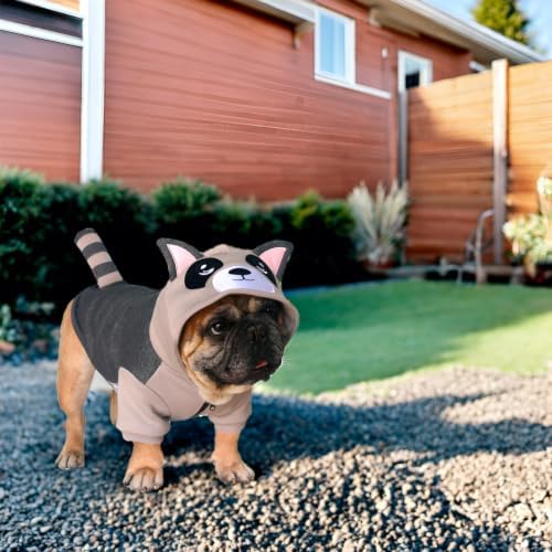 iChoue English Bulldog Halloween Raccoon Costume Clothes Hoodies Outfit, XL - Image 4