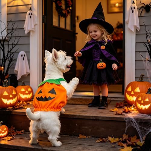 Dog Cat Halloween Pumpkin Costume Cute Festive Outfit for Small Dogs & Cats - Image 3