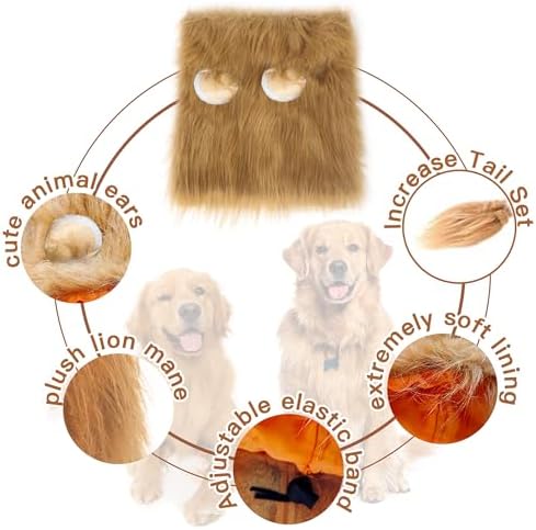 Lion Mane Dog Costume for Medium & Large Dogs - Realistic Lion Wig - Brown - Size M + Tail Set - Image 4