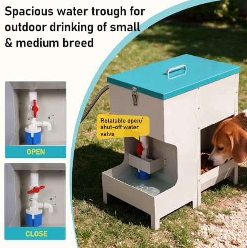 Automatic Dog Food and Water Dispenser for Large Dogs, Metal, 2-in-1 Set