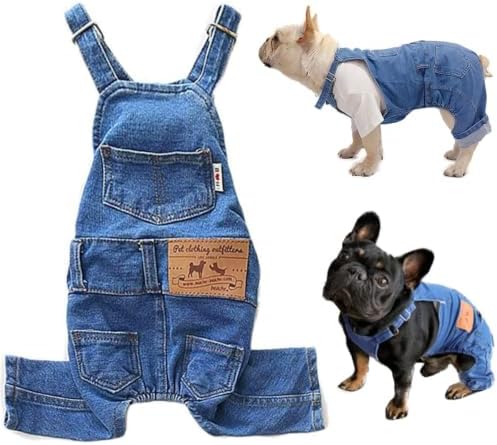 Dog Overalls for Medium Dogs Outfit French Bulldog Clothes Denim Dog Jeans by Tealots