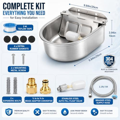 FHTONGE 304 Stainless Steel Automatic Dog Water Bowl Dispenser with Outfall