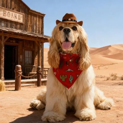 HOWWFALY Pet Cowboy Costume Set Dog Halloween Costumes Cat Cowboy Hat & Bandana Scarf for Small Medium Breeds(Red, Medium) - Image 2