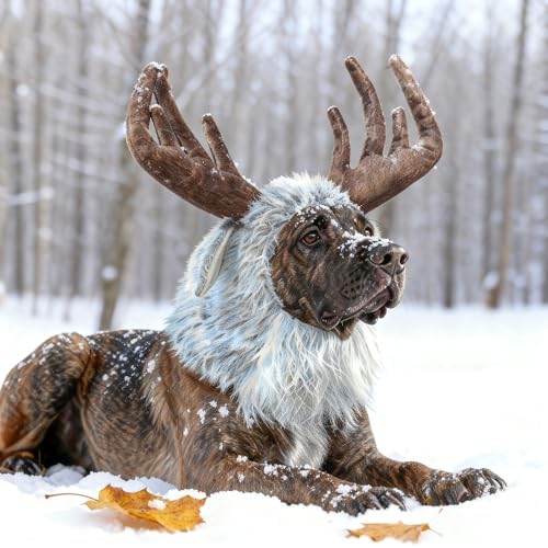 Onmygogo Funny Pet Reindeer Moose Costumes for Dog, Cute Furry Pet Wig for Halloween Christmas, Pet Clothing Accessories by Onmygogo