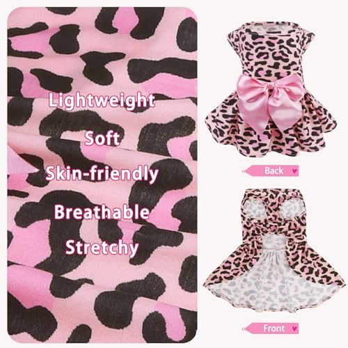 PUPTECK Fashionable Dog Dress with Bow Puppy Clothes, Pink Leopard Print S - Image 3