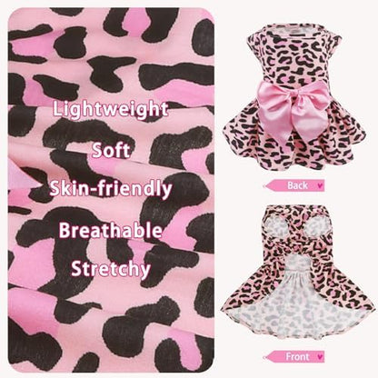 PUPTECK Fashionable Dog Dress with Bow Puppy Clothes, Pink Leopard Print S - Image 3