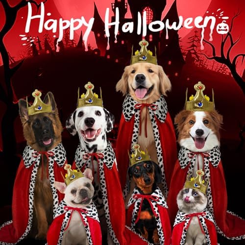 Small Dog Halloween Costumes, King Costume Crown Hat and Cape, Funny Puppy Costumes for Small Dogs with Adjustable Straps for Dachshund, French Bulldog, Teddy and Cat (S) - Image 2