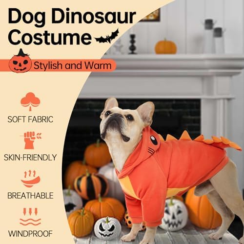 QBLEEV Dog Dinosaur Costume, Dog Halloween Costume with Hoodie - Image 2