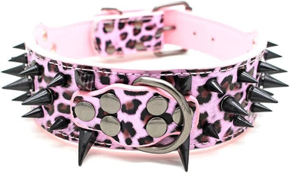 Serijoars Spiked Studded Dog Collar, PU Leather Dog Collar, Adjustable Pet Collars for Medium or Large Breed Pet (M, Leopard3)