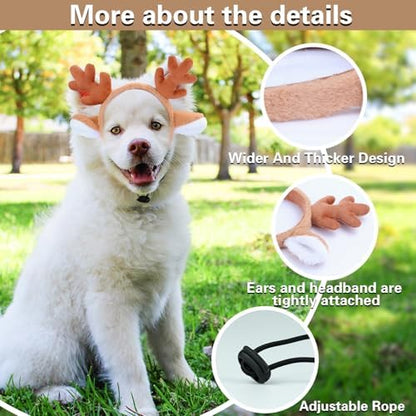 Beviliu 2pack Dog Reindeer Antlers Headband, Dog Christmas Antlers Costume - Image 2