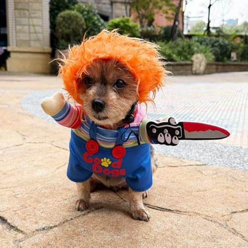 Legendary Killer Doll Pet Halloween Costume, Wig and Toy Knife - Small to Medium-Large Breed Funny Clothes Outfit Apparel (Small) - Image 3