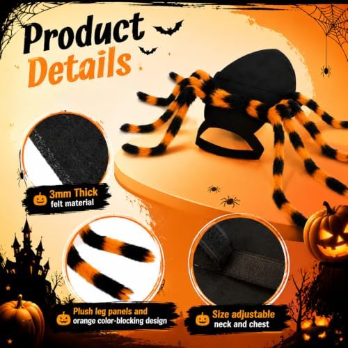 Huhumy Halloween Spider Costume with Safety Harness for Pets, Orange, S - Image 2