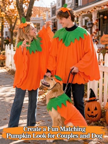 MEWTOGO Halloween Couples Dog Pumpkin Costumes, 3pcs Capes with Headbands - Image 2
