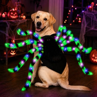 Realistic Halloween Spider Dog Costume for XL Large Dog Cosplay with 64 Led by GUDELAK