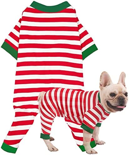 Dog Christmas Pajamas Small,Red and White Striped Pjs for Boy Girl Dogs,Thermal Warm Cotton Holiday Jumpsuit for Big Dog,XS by Sychien