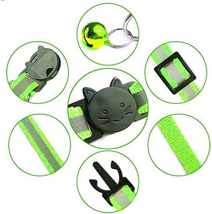 2 Pack Cat Collars Quick Release Reflective Kitten Collar with Bell & Safety Release (Fluorescent Green)