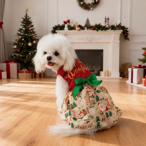 Dog Christmas Outfit Cute Dog Christmas Dress with Bowknot Tulle Puppy Clothes for Small Medium Dogs Cats Boys Girls Pet Costume - Image 3