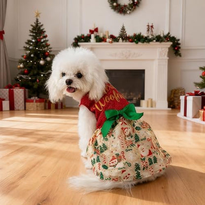 Dog Christmas Outfit Cute Dog Christmas Dress with Bowknot Tulle Puppy Clothes for Small Medium Dogs Cats Boys Girls Pet Costume - Image 3