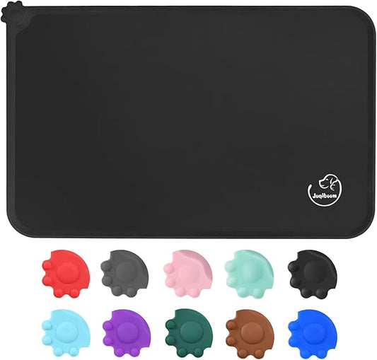 Silicone Waterproof Dog Cat Pet Feeding Mats, Non Slip, Easy Clean Pet Dog Cat Bowl Mats Placemat (24" x 16") Black
