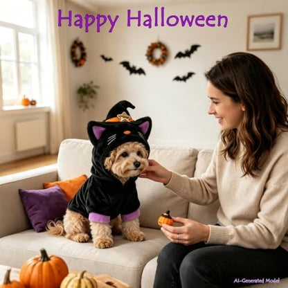 Halloween Dog Magician Costume, Warm Cat Wizard Outfit with Hood，Large - Image 2