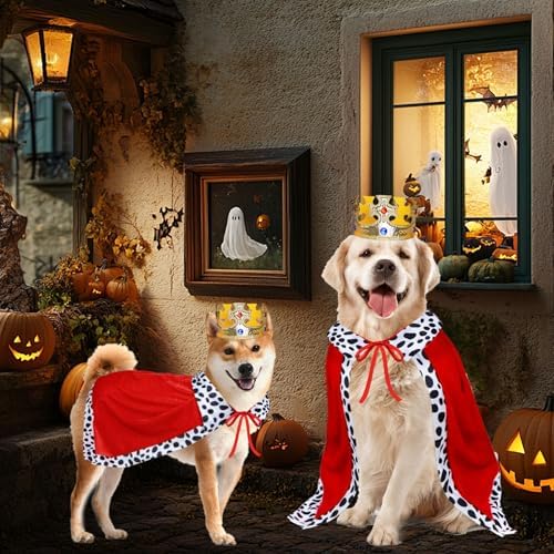 Dog Halloween Costumes, Dog King Costume Funny Pet King Cloak and Crown Set Prince Cape Halloween Costumes for Small Medium Large Dogs Pets (Large) - Image 3