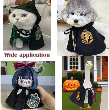 Dog Halloween Magician Costume Set, Cat Wizard Cloak with Hood, Tie & Glasses, Pet Cosplay Outfit for Halloween Party, Puppy Witch Costume for Small Dogs (Blue, Small) - Image 7